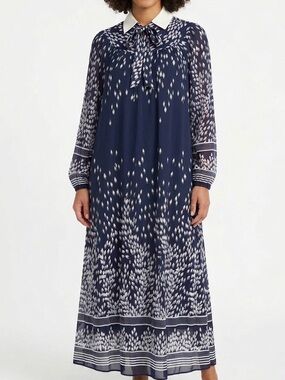 NU MODE Vintage 60’s Navy Blue Chiffon Tent Dress Sheer Flowy Oversized Medium